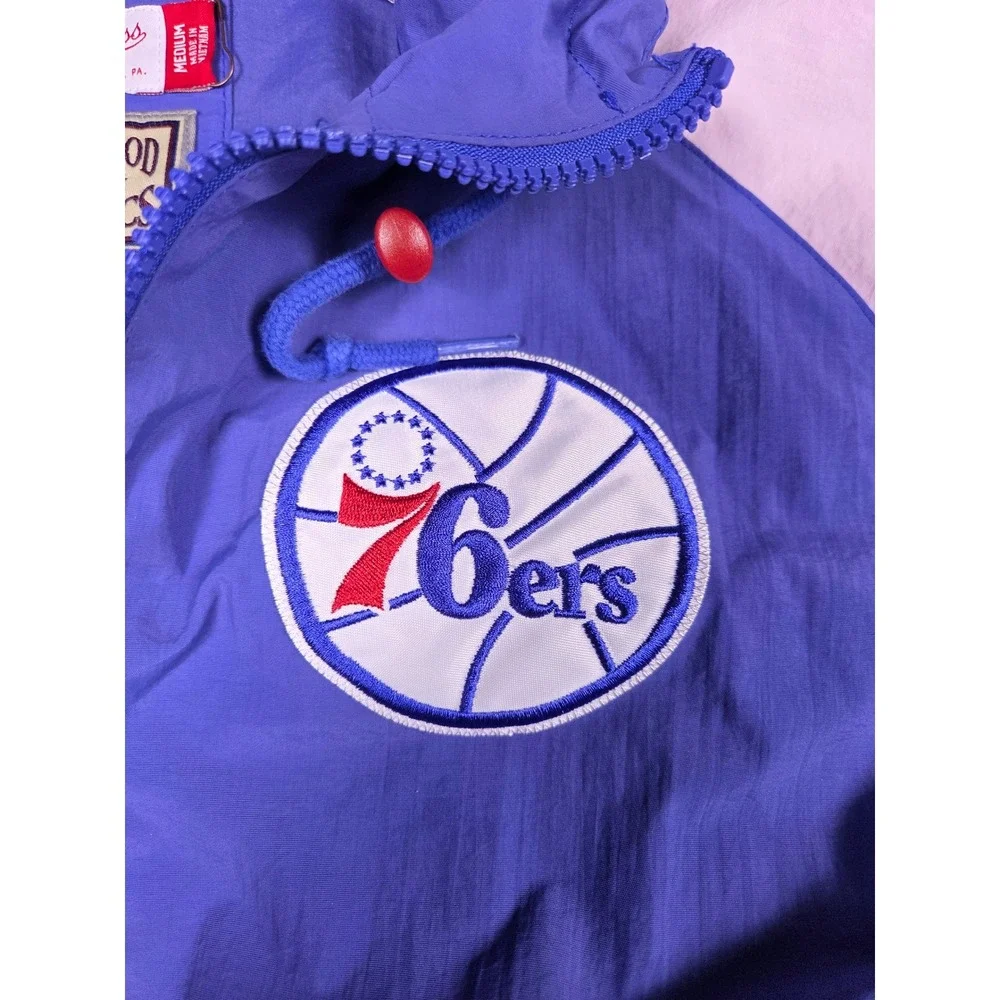 76ers Windbreaker Mens Medium Mitchell & Ness Philadelphia NBA Half Zip Jacket - Picture 6 of 14